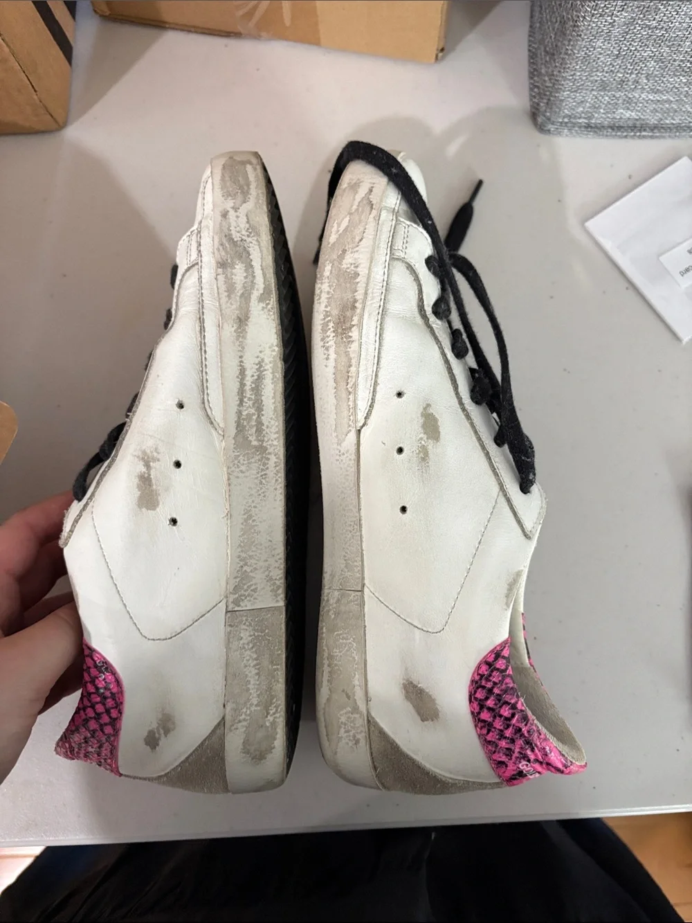 Golden Goose White Sneakers with Pink and black